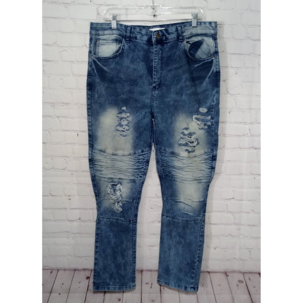 GS-115 Denim Distressed Moto Jeans Stretch Men's Size 36x30